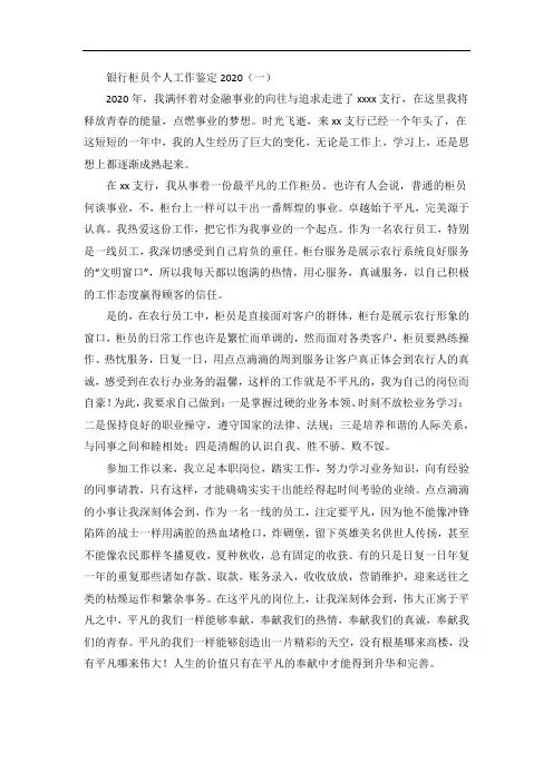 银行柜员个人工作鉴定