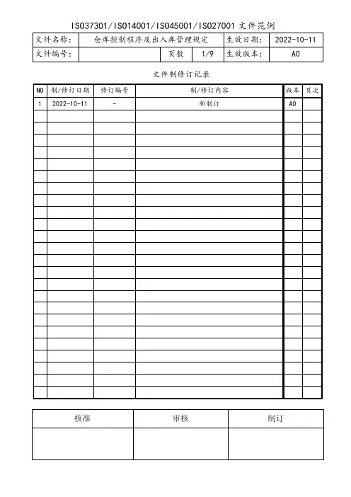 仓库控制程序及出入库管理规定