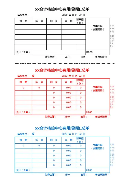 会计核算中心费用报销汇总单Excel模板