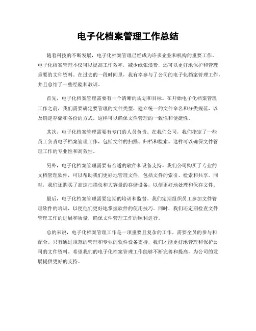 电子化档案管理工作总结