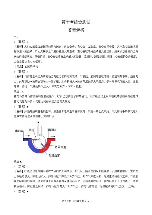 苏教版初中生物七年级下册第十章综合测试试卷含答案-答案在前2