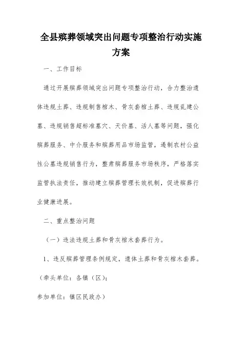 全县殡葬领域突出问题专项整治行动实施方案