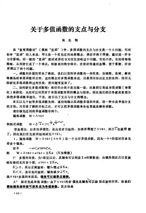 关于多值函数的支点与分支