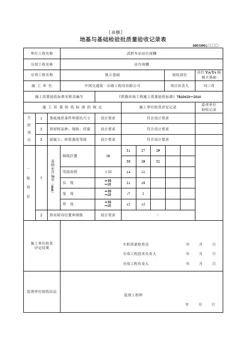 独立基础地基与基础检验批质量验收记录表