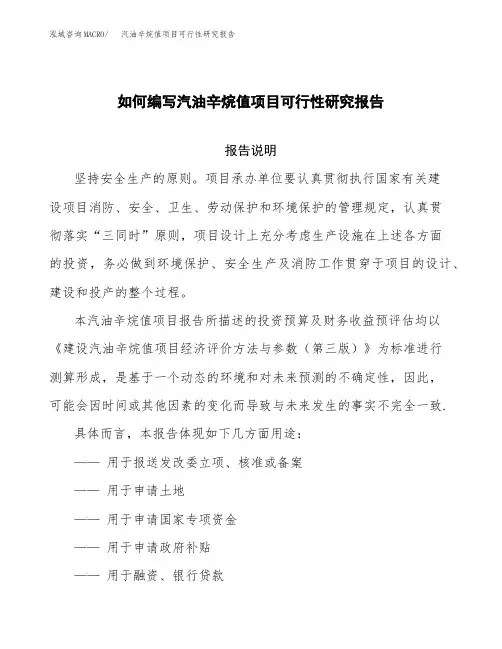 如何编写汽油辛烷值项目可行性研究报告