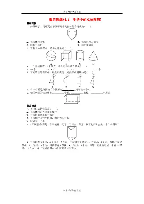 华师大版-数学-七年级上册-4.1 生活中的立体图形课后训练(基础巩固 能力提升)