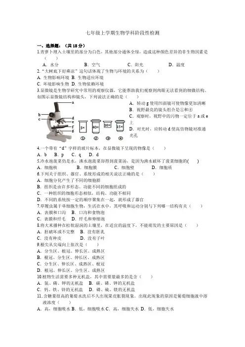 2022-2023学年辽宁省沈阳七中七年级(上)期末生物试卷