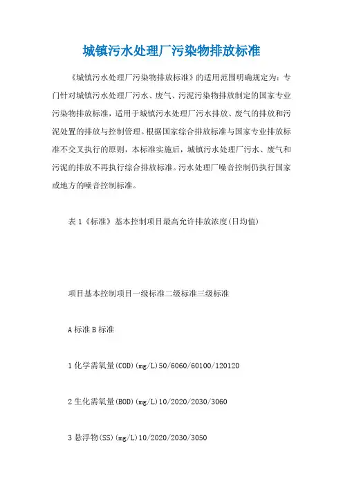 城镇污水处理厂污染物排放标准
