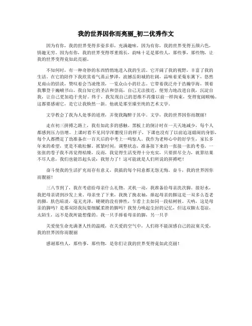 我的世界因你而亮丽_初二优秀作文