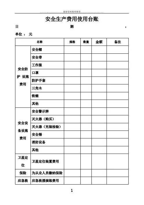 安全生产费用使用台账