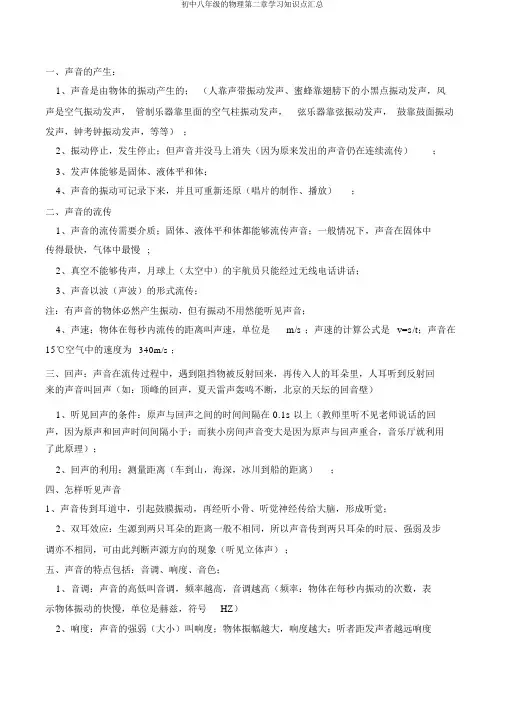 初中八年级的物理第二章学习知识点汇总