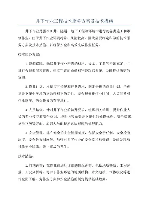 井下作业工程技术服务方案及技术措施