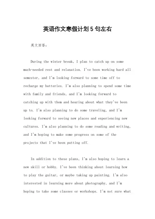 英语作文寒假计划5句左右