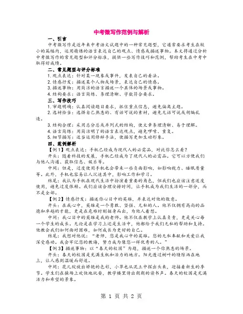 中考微写作范例与解析