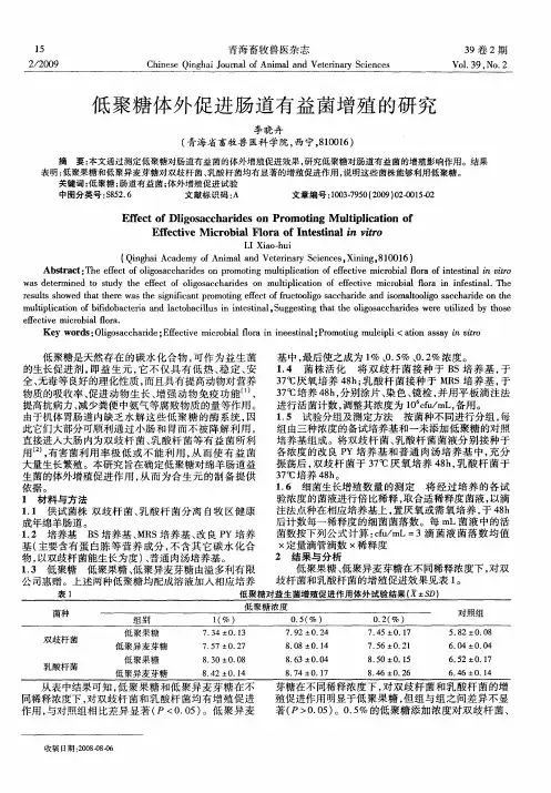 低聚糖体外促进肠道有益菌增殖的研究