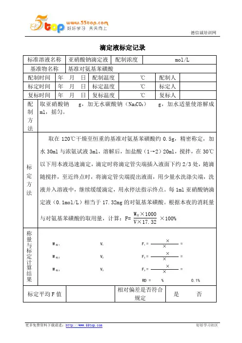 标准溶液配制标定及复标记录