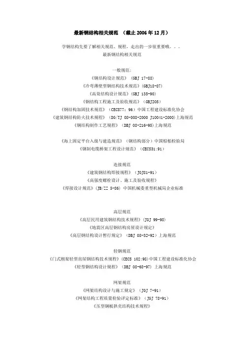 最新钢结构相关规范