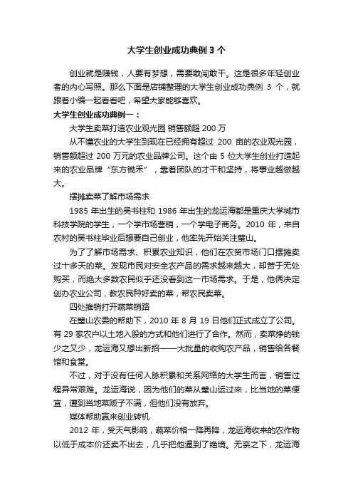 大学生创业成功典例3个