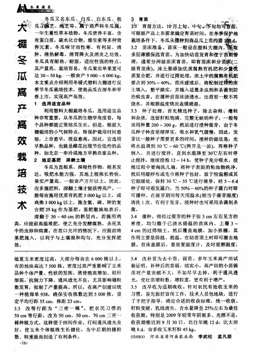 大棚冬瓜高产高效栽培技术