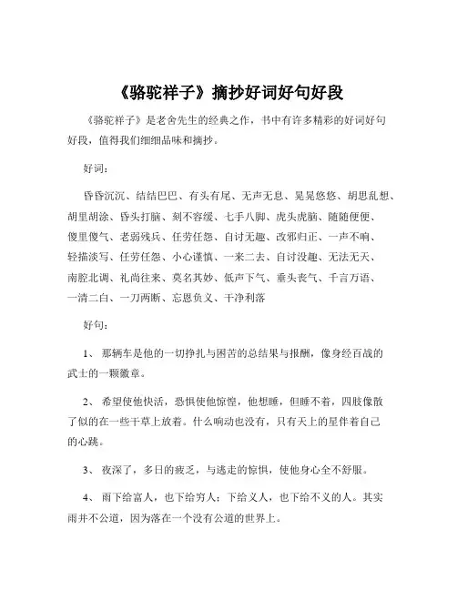 《骆驼祥子》摘抄好词好句好段