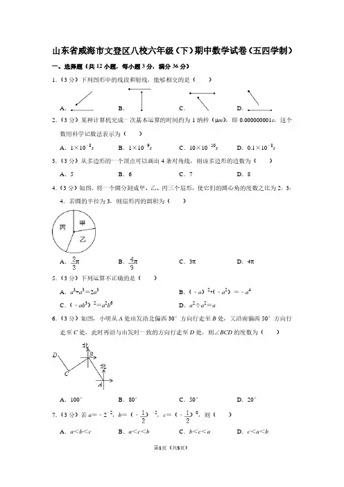山东省威海市文登区八校六年级(下)期中数学试卷(五四学制)