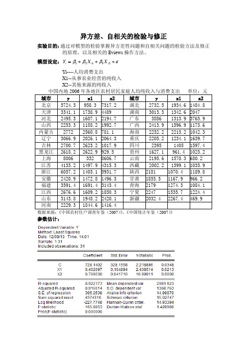异方差、自相关检验及修正