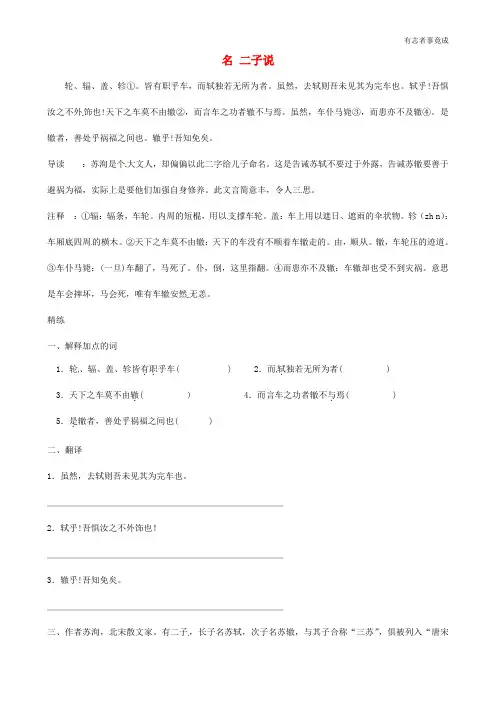【备战2020】中考语文 课外文言文专练 名二子说