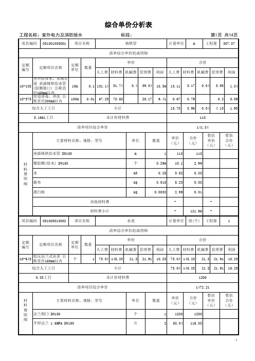 建筑及安装综合单价分析表