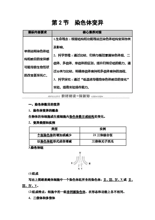 2020-2021学年新教材人教版生物必修2教师用书：第5章 第2节 染色体变异 Word版含解析