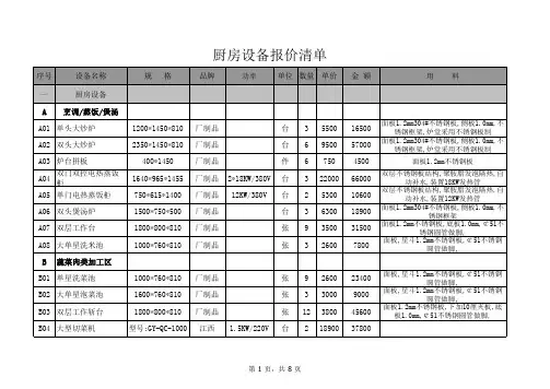 (完整版)厨房设备报价清单