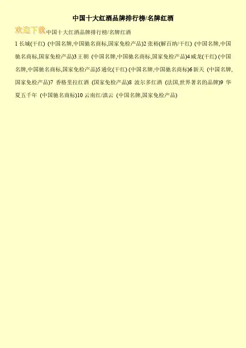 中国十大红酒品牌排行榜-名牌红酒