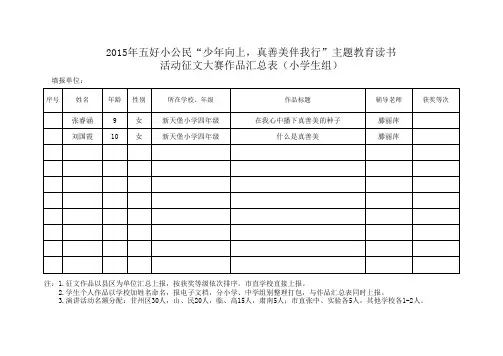 少年向上读书作品征文汇总表