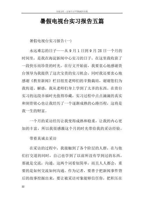 暑假电视台实习报告五篇