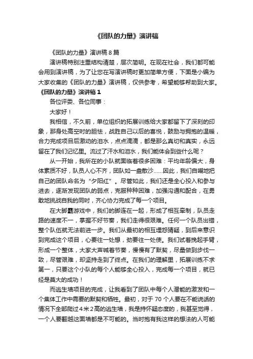 《团队的力量》演讲稿8篇