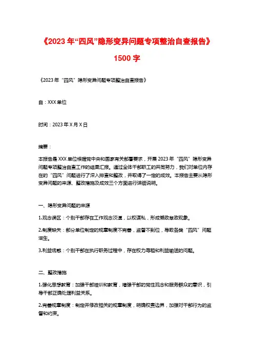 《2023年“四风”隐形变异问题专项整治自查报告》