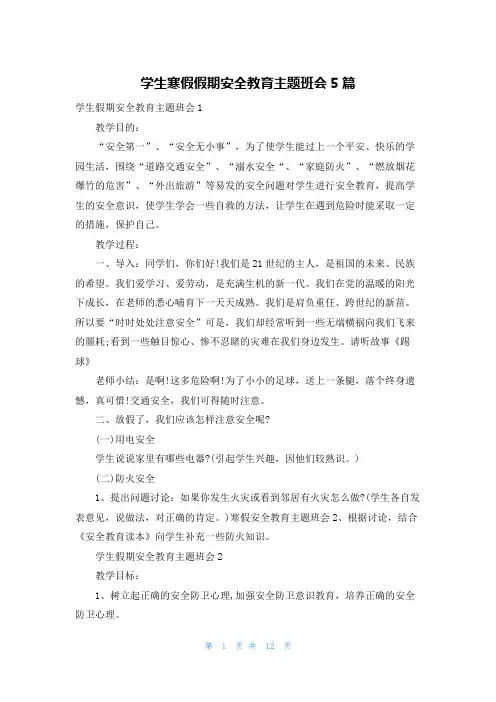 学生寒假假期安全教育主题班会5篇