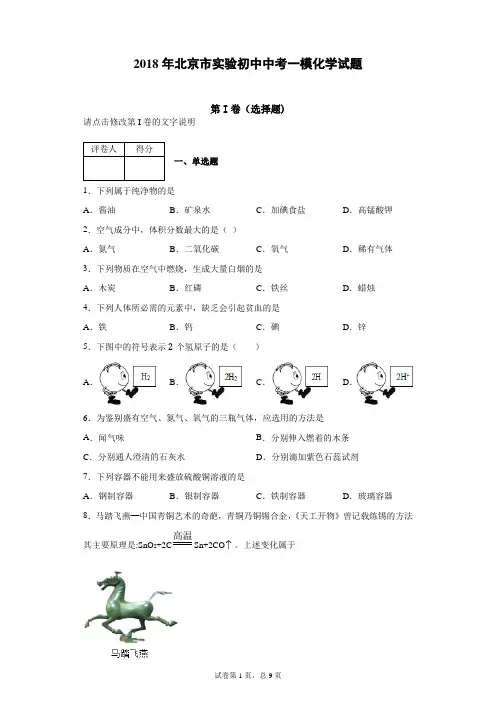2018年北京市实验初中中考一模化学试题