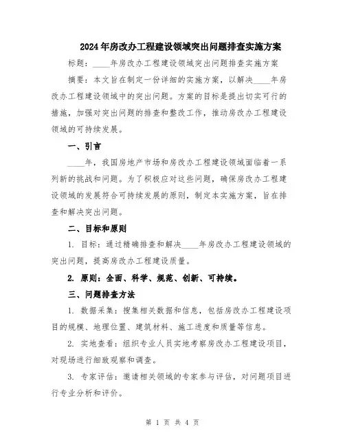 2024年房改办工程建设领域突出问题排查实施方案