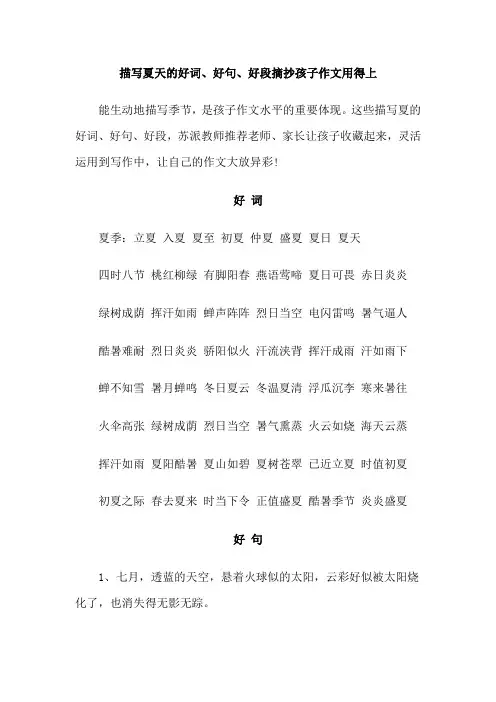 描写夏天的好词、好句、好段摘抄孩子作文用得上