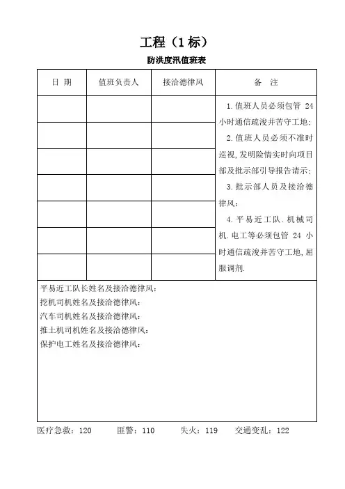 防洪度汛值班表