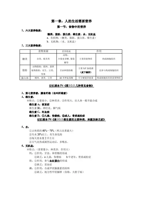 济南版生物学七年级下册第一章知识点归纳