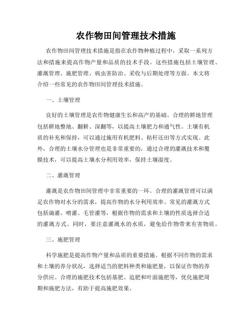 农作物田间管理技术措施