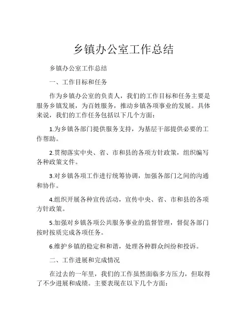 乡镇办公室工作总结