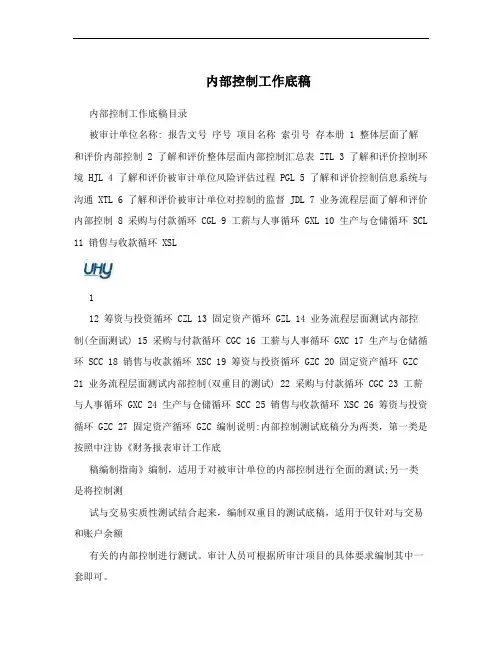 内部控制工作底稿
