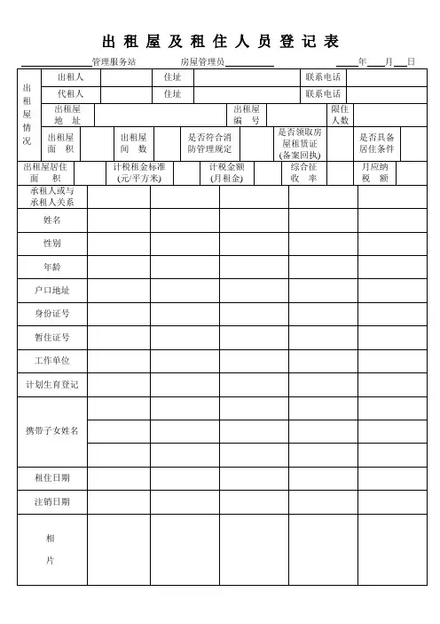 出租屋及租住人员登记表