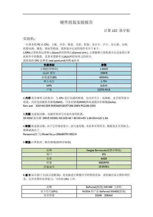 计算机导论-实验1-硬件组装实验报告