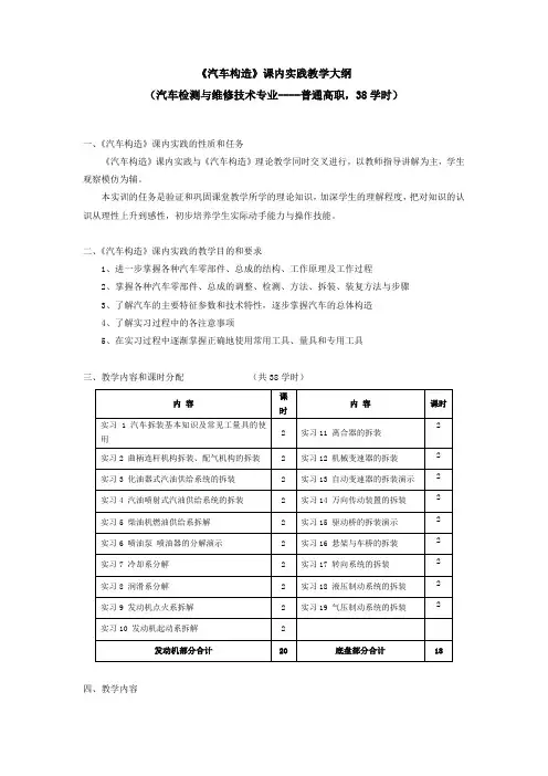 《汽车构造》课内实践教学大纲