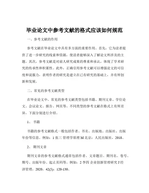毕业论文中参考文献的格式应该如何规范