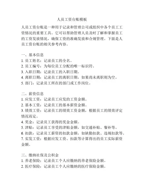 人员工资台账模板
