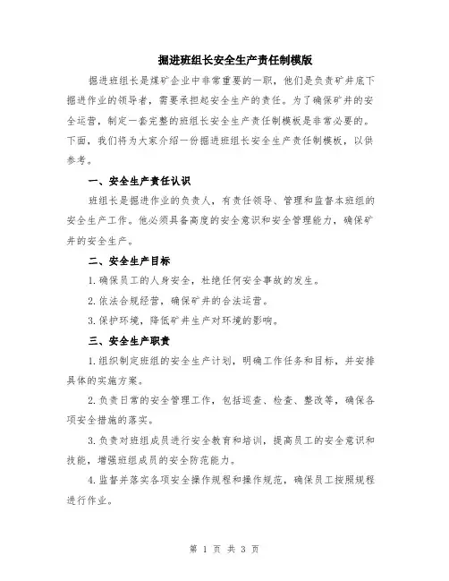 掘进班组长安全生产责任制模版